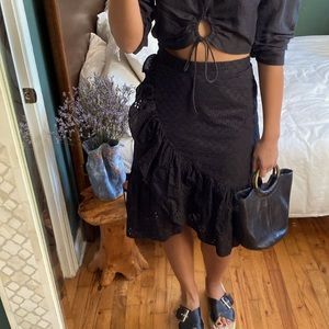 LOFT, eyelet midi ruffle skirt